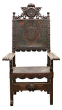 Antique Chair, Throne, Spanish Baroque Style, Heraldic, Oak, 19th C, 1800s!! - Old Europe Antique Home Furnishings