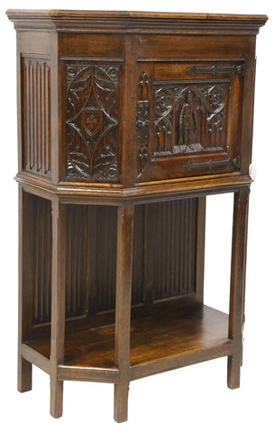 Antique Cupboard, Cabinet, Credence, French Gothic, Revival, Carved Oak, 1800s! - Old Europe Antique Home Furnishings