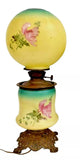 Antique Lamp, "Gone W/ The Wind" Converted Oil Lamp, Yellow, Gilt Base, 1800s!!