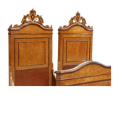 Antique, Beds, Maple, Pair (2) Italian Birdseye, Crest, Paneled, 19th C. 1800s - Old Europe Antique Home Furnishings