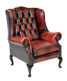 Armchair, British Red Leather, Chesterfield Wing Back Arm Chair, Gorgeous! - Old Europe Antique Home Furnishings