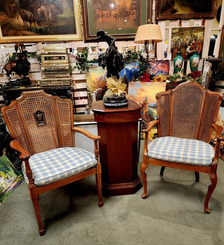 Armchairs, Louis XVI Style Cane Back, Carved Wood Fauteuils, Set of Two! - Old Europe Antique Home Furnishings