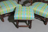 Armchairs, W/ Stool, Fireside, French Renaissance Style, Pair, Oak, Vintage! - Old Europe Antique Home Furnishings