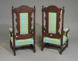 Armchairs, W/ Stool, Fireside, French Renaissance Style, Pair, Oak, Vintage! - Old Europe Antique Home Furnishings