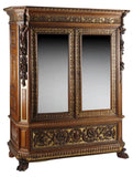 Armoire, Monumental, French Rena. Revival, Carved, Mirrored 96”, 1800's! - Old Europe Antique Home Furnishings