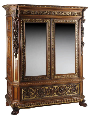Armoire, Monumental, French Rena. Revival, Carved, Mirrored 96”, 1800's! - Old Europe Antique Home Furnishings