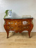 Bombe Commode, Vintage, French Louis XV Style, Marble Top, Burr Walnut Veneer! - Old Europe Antique Home Furnishings
