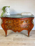 Bombe Commode, Vintage, French Louis XV Style, Marble Top, Burr Walnut Veneer! - Old Europe Antique Home Furnishings