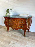 Bombe Commode, Vintage, French Louis XV Style, Marble Top, Burr Walnut Veneer! - Old Europe Antique Home Furnishings