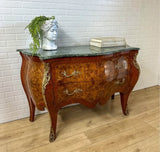 Bombe Commode, Vintage, French Louis XV Style, Marble Top, Burr Walnut Veneer! - Old Europe Antique Home Furnishings
