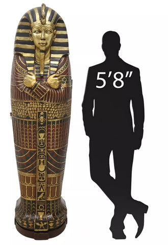 Bookcase, Egyptianesque King Tut Sarcophagus Form, Parcel Gilt, Shelves, Vintage - Old Europe Antique Home Furnishings