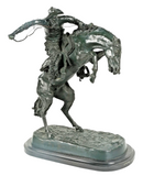 Sculpture, "Bronco Buster", Bronze, Patinated, Monumental, After Remington  58"H - Old Europe Antique Home Furnishings