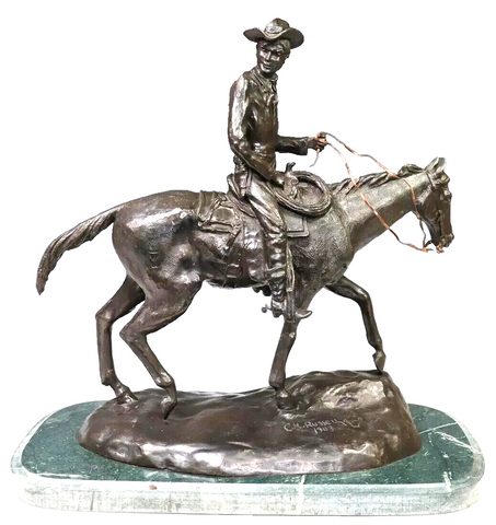 Bronze Sculpture, After C.M. Russell, Dated 1926, 'Will Rogers'', Decor, Vintage - Old Europe Antique Home Furnishings
