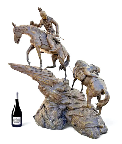 Bronze Sculpture, LG Native Amer. Rider, Pack Horse, Signed, Jim Davidson, 40.5"