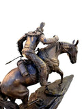 Bronze Sculpture, LG Native Amer. Rider, Pack Horse, Signed, Jim Davidson, 40.5"