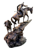Bronze Sculpture, LG Native Amer. Rider, Pack Horse, Signed, Jim Davidson, 40.5"