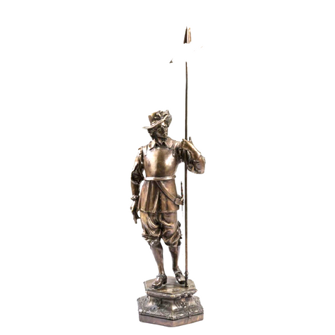 Bronze Sculpture, Patinated, Signed Philip LaMaque, French Musketeer, 30" H!! - Old Europe Antique Home Furnishings
