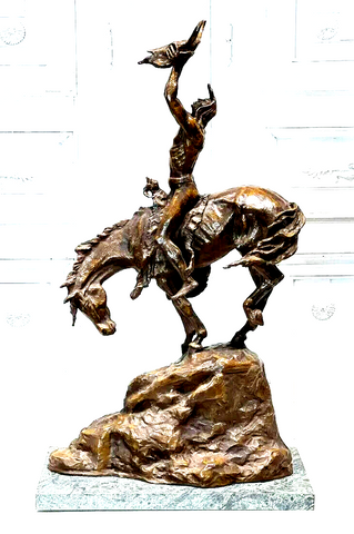 Bronze Sculpture, Quest Vision, Amer. Indian On Horseback, After Charles Russell - Old Europe Antique Home Furnishings