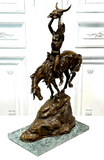 Bronze Sculpture, Quest Vision, Amer. Indian On Horseback, After Charles Russell - Old Europe Antique Home Furnishings