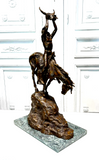 Bronze Sculpture, Quest Vision, Amer. Indian On Horseback, After Charles Russell - Old Europe Antique Home Furnishings
