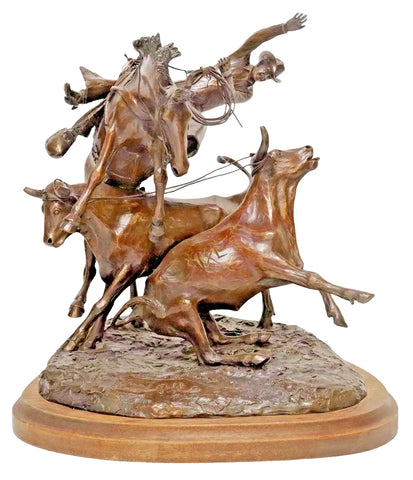 Bronze Sculpture, Western, Frank Polk (D. 2000) , "EVERYWAY BUT LOOSE" #3/ 35!! - Old Europe Antique Home Furnishings