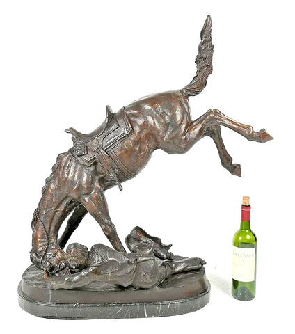 Bronze Sculpture, "The Wicked Pony", After Frederic Remington, Cowboy, 35"!!