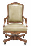 Chair, Office, Swivel, Louis XV Style, Executive, Padded, Nailhead Trim, Vintage - Old Europe Antique Home Furnishings