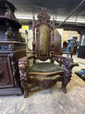 Chair, Throne, Renaissance Revival, Carved, Walnut, 71" high, 20th C., E. 1900s!