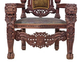 Chair, Throne, Renaissance Revival, Carved, Walnut, 71" high, 20th C., E. 1900s!