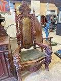 Chair, Throne, Renaissance Revival, Carved, Walnut, 71" high, 20th C., E. 1900s!