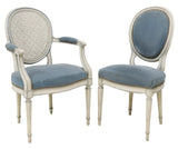 Chairs, Dining, (6) French Louis XVI Style, Painted, Blue Velvet, Nail Head Trim - Old Europe Antique Home Furnishings