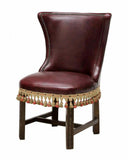 Chairs, Continental Burgundy Leather-LIke, Two, Oak & Tassled Trim, Vintage! - Old Europe Antique Home Furnishings