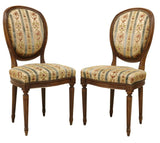 Chairs, Dining (6) Louis XVI Style, Upholstered, Walnut, Oval Medallion Back!! - Old Europe Antique Home Furnishings