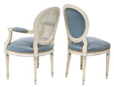 Chairs, Dining, (6) French Louis XVI Style, Painted, Blue Velvet, Nail Head Trim - Old Europe Antique Home Furnishings