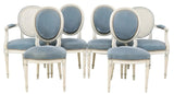 Chairs, Dining, (6) French Louis XVI Style, Painted, Blue Velvet, Nail Head Trim - Old Europe Antique Home Furnishings