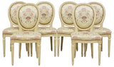 Chairs, Dining, French Louis XVI Style, Painted, Brocade Uphol., 1900s, Six (6) - Old Europe Antique Home Furnishings