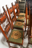 Chairs, Dining, Set of Eight Carved Needlepoint Upholstery, Vintage / Antique!! - Old Europe Antique Home Furnishings