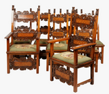 Chairs, Dining, Set of Eight Carved Needlepoint Upholstery, Vintage / Antique!! - Old Europe Antique Home Furnishings