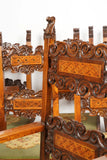 Chairs, Dining, Set of Eight Carved Needlepoint Upholstery, Vintage / Antique!! - Old Europe Antique Home Furnishings