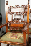 Chairs, Dining, Set of Eight Carved Needlepoint Upholstery, Vintage / Antique!! - Old Europe Antique Home Furnishings