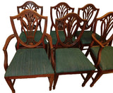 Chairs, Shield Back, Dining, Set of 6, Mahogany, Green Uphol., Vintage, 1900s! - Old Europe Antique Home Furnishings