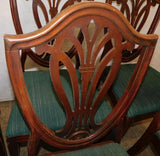 Chairs, Shield Back, Dining, Set of 6, Mahogany, Green Uphol., Vintage, 1900s! - Old Europe Antique Home Furnishings