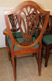 Chairs, Shield Back, Dining, Set of 6, Mahogany, Green Uphol., Vintage, 1900s! - Old Europe Antique Home Furnishings