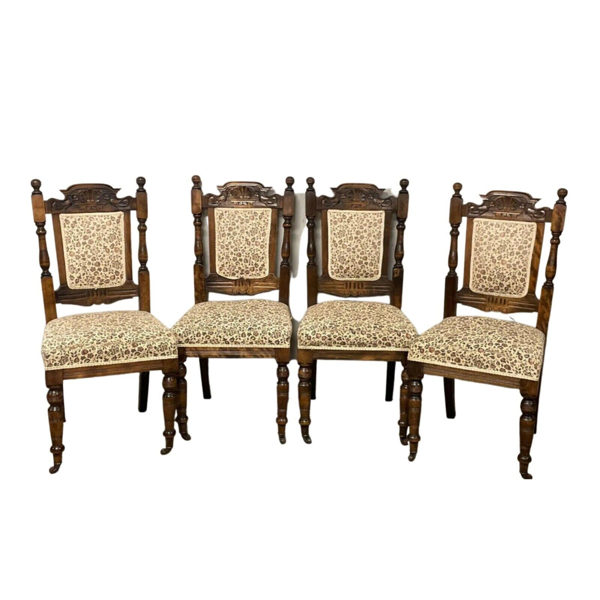 Chairs, Victorian, Set of Four, Carved, English, Shell Crest, Floral U ...