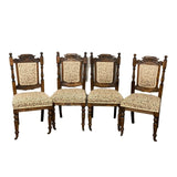 Chairs, Victorian, Set of Four, Carved, English, Shell Crest, Floral Upholstery! - Old Europe Antique Home Furnishings