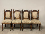Chairs, Victorian, Set of Four, Carved, English, Shell Crest, Floral Upholstery! - Old Europe Antique Home Furnishings