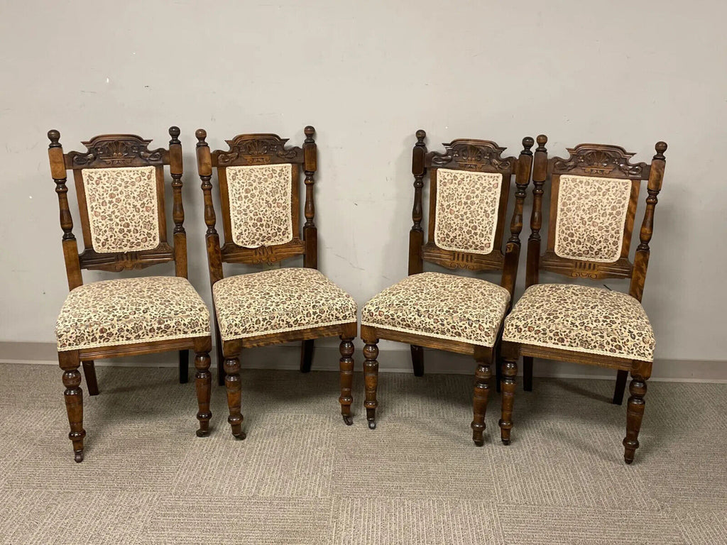 Chairs, Victorian, Set of Four, Carved, English, Shell Crest, Floral ...