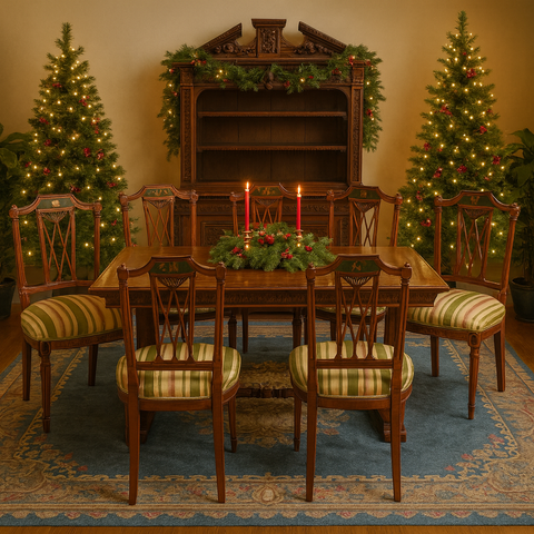 Table, Dining, Carved Oak, Spanish Renaissance Style, Parquetry Top, 1900's!