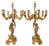 Clock, Dore, & Candelabra, Louis XV Style, Bronze, Gold, Mantel, Set of 3!