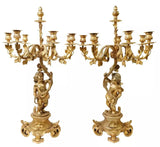 Clock, Dore, & Candelabra, Louis XV Style, Bronze, Gold, Mantel, Set of 3!